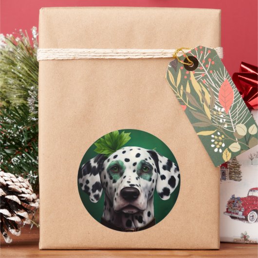 Dalmatian Dog in St. Patrick's Day Dress Ronde Sticker (Feestdagen)