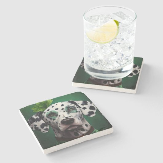 Dalmatian Dog in St. Patrick's Day Dress Stenen Onderzetter (Zijkant)