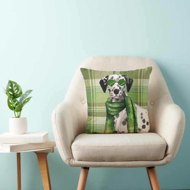 Dalmatian Dog in Sunglasses and Green Plaid  Kussen (Stoel)