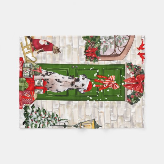 Dalmatian Dog Kerstmis Fleece Deken (Voorkant (Horizontaal))