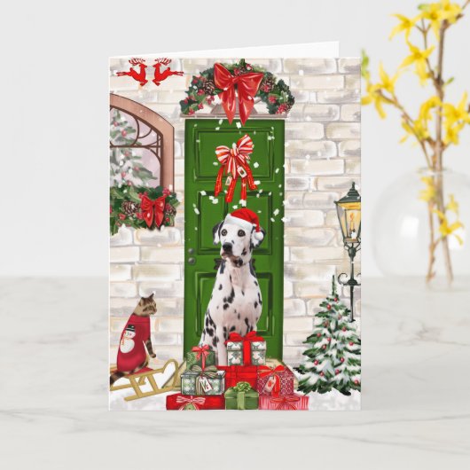 Dalmatian Dog Kerstmis Kaart (Gele Bloem)
