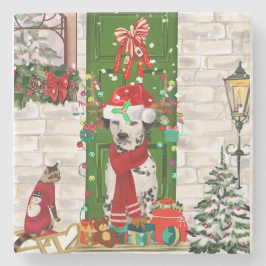Dalmatian Dog Kerstmis Stenen Onderzetter (Voorkant)