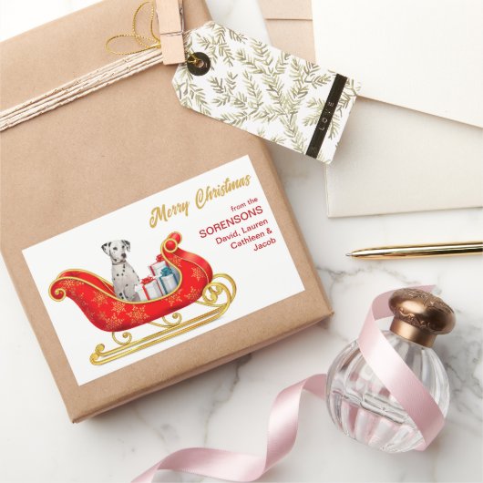 Dalmatian Dog Kerstsleigh Rechthoekige Sticker (Geschenken)