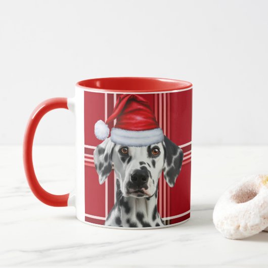 Dalmatian Dog Lover Red Holiday Plaid Christmas Mok (Met donut)