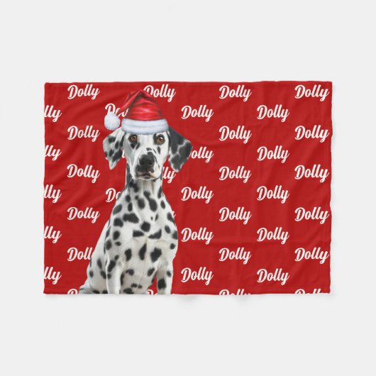 Dalmatian Dog Name on Red Christmas Holiday Fleece Deken (Voorkant (Horizontaal))