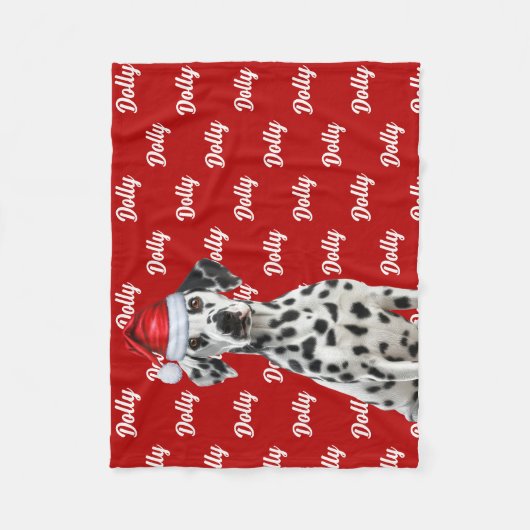 Dalmatian Dog Name on Red Christmas Holiday Fleece Deken (Voorkant)