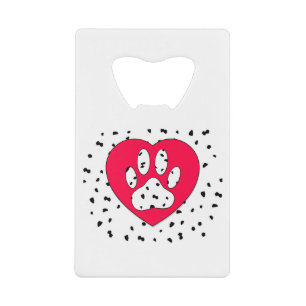 Dalmatian Dog Paw-afdrukken in rood hart Creditkaart Flessenopener
