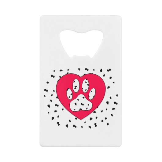 Dalmatian Dog Paw-afdrukken in rood hart Creditkaart Flessenopener (Voorkant)