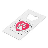 Dalmatian Dog Paw-afdrukken in rood hart Creditkaart Flessenopener (Achterkant Gekanteld)
