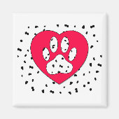 Dalmatian Dog Paw-afdrukken in rood hart Magneet (Voorkant)