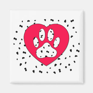Dalmatian Dog Paw-afdrukken in rood hart Magneet