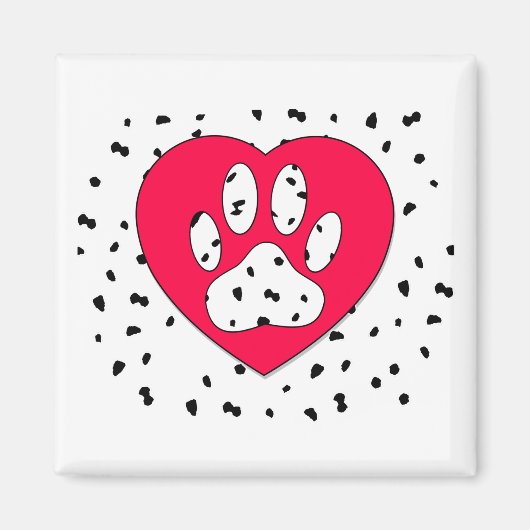 Dalmatian Dog Paw-afdrukken in rood hart Magneet (Voorkant)