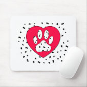 Dalmatian Dog Paw-afdrukken in rood hart Muismat (Met muis)