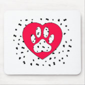 Dalmatian Dog Paw-afdrukken in rood hart Muismat (Voorkant)