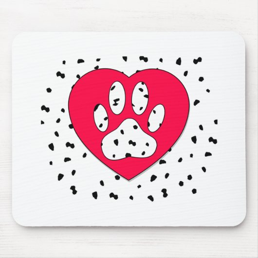 Dalmatian Dog Paw-afdrukken in rood hart Muismat (Voorkant)