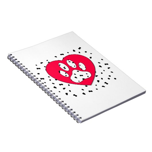 Dalmatian Dog Paw-afdrukken in rood hart Notitieboek (Rechterzijde)