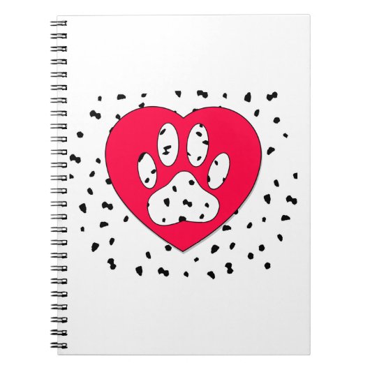 Dalmatian Dog Paw-afdrukken in rood hart Notitieboek (Voorkant)