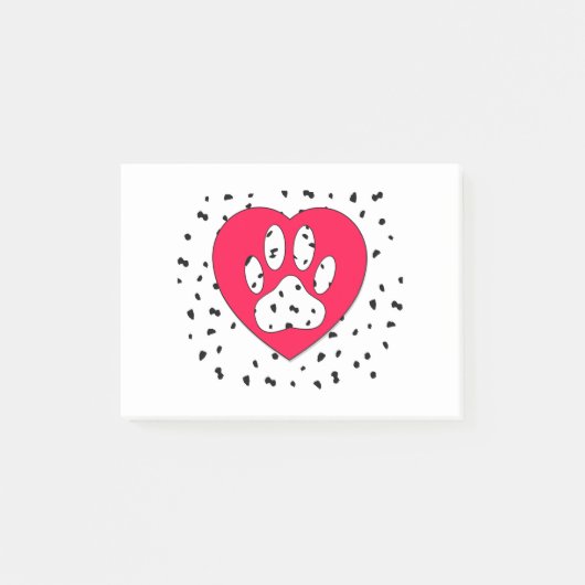 Dalmatian Dog Paw-afdrukken in rood hart Post-it® Notes (Voorkant)
