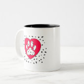 Dalmatian Dog Paw-afdrukken in rood hart Tweekleurige Koffiemok (Voorkant links)
