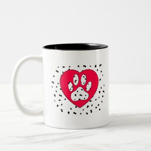 Dalmatian Dog Paw-afdrukken in rood hart Tweekleurige Koffiemok (Links)