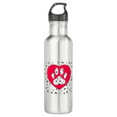 Dalmatian Dog Paw-afdrukken in rood hart Waterfles (Voorkant)