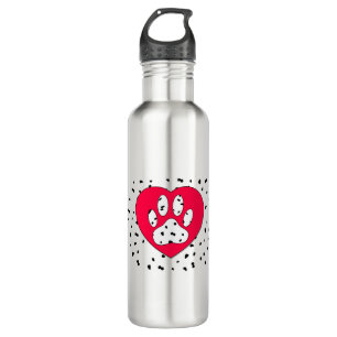 Dalmatian Dog Paw-afdrukken in rood hart Waterfles