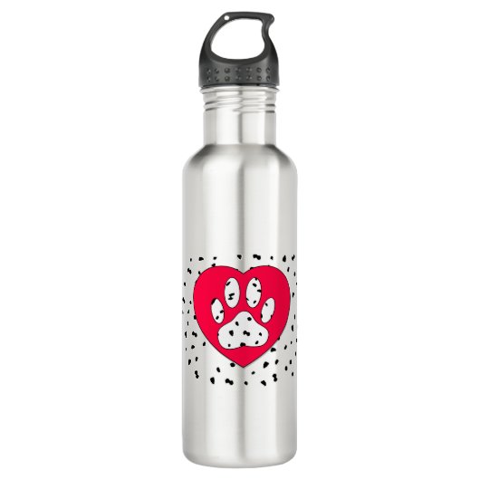 Dalmatian Dog Paw-afdrukken in rood hart Waterfles (Voorkant)