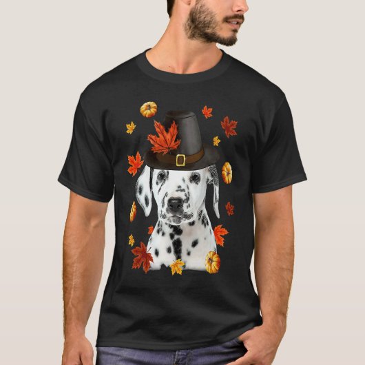 Dalmatian Dog Pilgrim Hat Fall Happy Thanksgiving T-shirt (Voorkant)