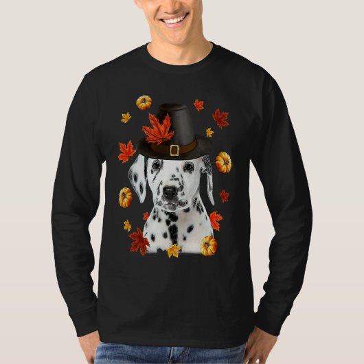Dalmatian Dog Pilgrim Hat Fall Happy Thanksgiving T-shirt (Voorkant)