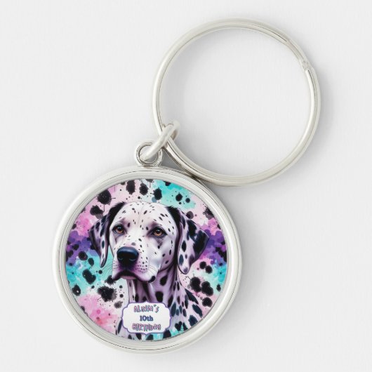 Dalmatian Dog Pink Purple Turquoise Birthday Sleutelhanger (Voorkant)