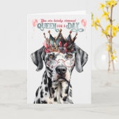 Dalmatian Dog Queen voor een dag grappige verjaard Kaart (Gele Bloem)