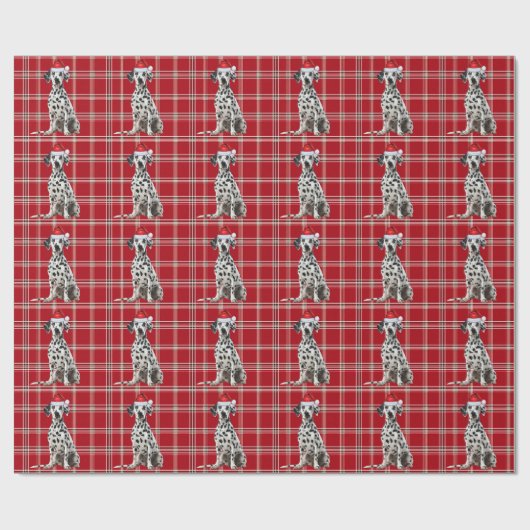 Dalmatian Dog Red Holiday Plaid Christmas Cadeaupapier (Vlak)