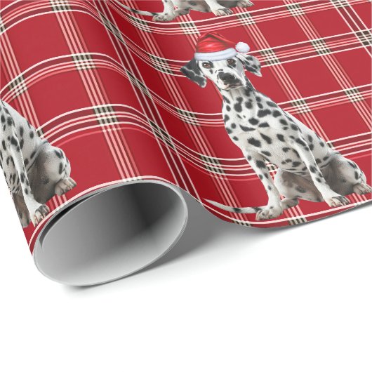 Dalmatian Dog Red Holiday Plaid Christmas Cadeaupapier (Rol Hoek)
