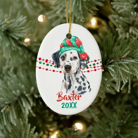 Dalmatian Dog Santa Hat Holiday String Beads Keramisch Ornament (Boom)