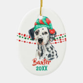 Dalmatian Dog Santa Hat Holiday String Beads Keramisch Ornament (Voorkant)