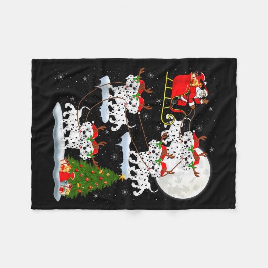 Dalmatian Dog Santa Sleigh Flying Funny Magical Ch Fleece Deken (Voorkant (Horizontaal))