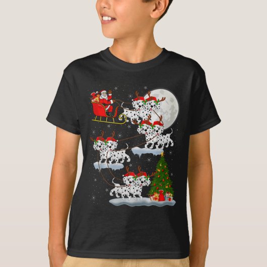Dalmatian Dog Santa Sleigh Flying Funny Magical Ch T-shirt (Voorkant)