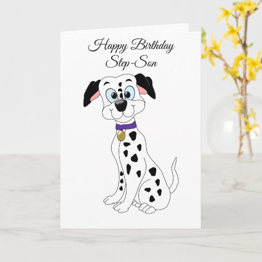 Dalmatian Dog Step Son Birthday Card Kaart (Gele Bloem)