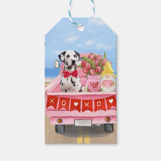 Dalmatian Dog Valentijnsdag Truck Hearts Cadeaulabel (Voorkant)