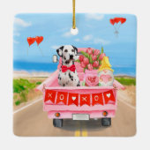 Dalmatian Dog Valentijnsdag Truck Hearts Keramisch Ornament (Achterkant)