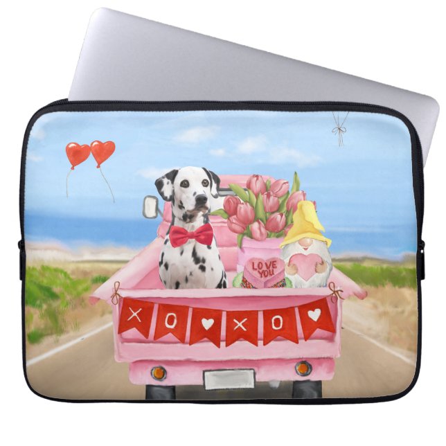 Dalmatian Dog Valentijnsdag Truck Hearts Laptop Sleeve (Voorkant)
