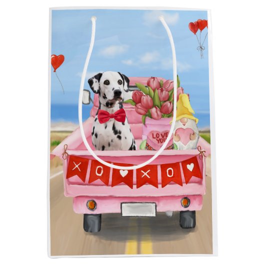 Dalmatian Dog Valentijnsdag Truck Hearts Medium Cadeauzakje (Voorkant)