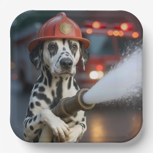 Dalmatian Dog With a Fire Hose Papieren Bordje (Voorkant)