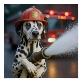 Dalmatian Dog With a Fire Hose Perfect Poster