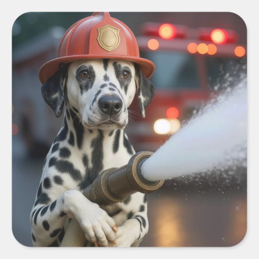 Dalmatian Dog With a Fire Hose Vierkante Sticker (Voorkant)