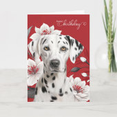 Dalmatian Dog with White Lilies on Red Birthday Kaart (Voorkant)