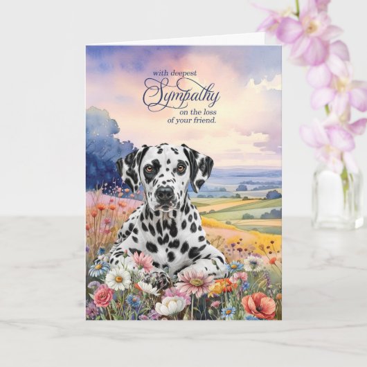 Dalmatian Dog with Wildflowers Pet Sympathy Kaart (Orchidee)
