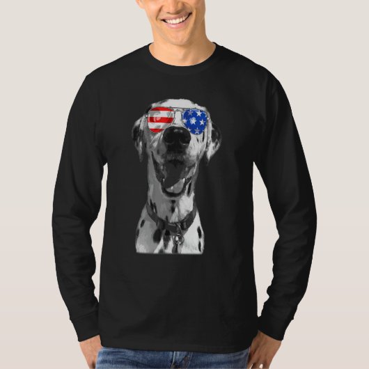 Dalmatian Dog Zonnebril Vlag Amerikaans op 4 juli T-shirt (Voorkant)