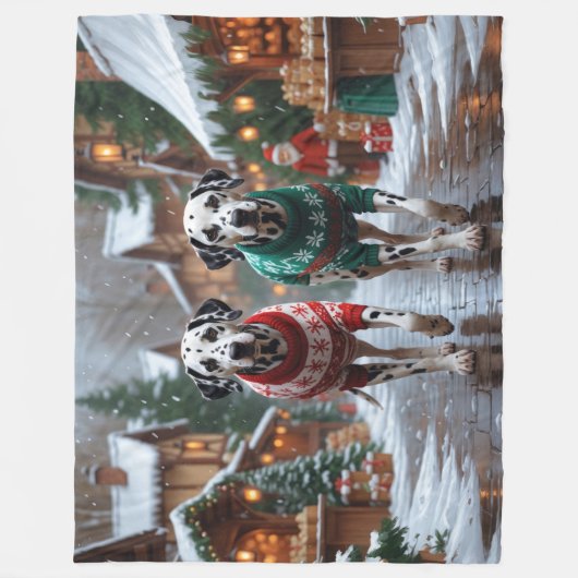 Dalmatian Dogs Christmas Snow Holiday  Fleece Deken (Voorkant)