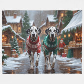 Dalmatian Dogs Christmas Snow Holiday  Fleece Deken (Voorkant (Horizontaal))